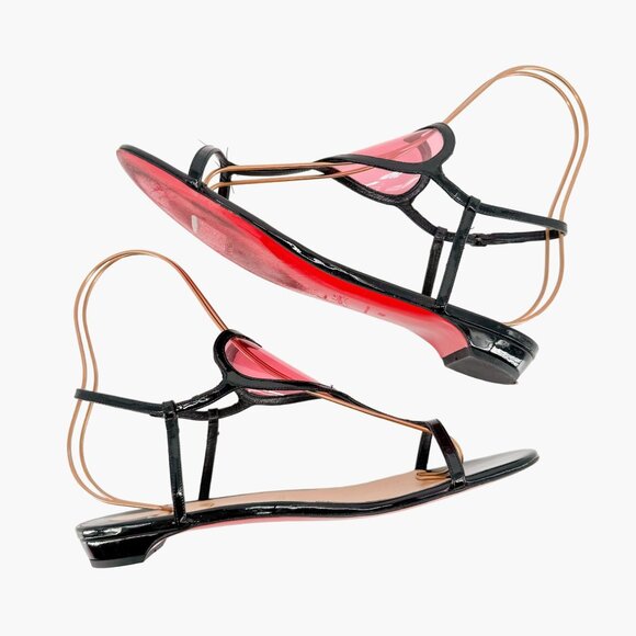 Christian Louboutin Cora PVC Heart T-Strap Flat Sandals EU 40 US 10 Black Patent - Picture 8 of 11